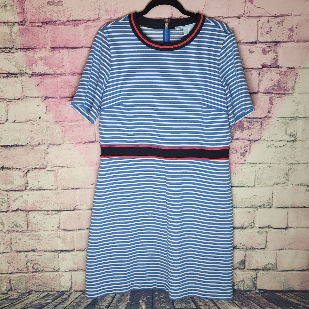 DRAPER JAMES PERSLEY PONTE KNIT BLUE WHITE STRIPED A LINE DRESS XL NAUTICAL